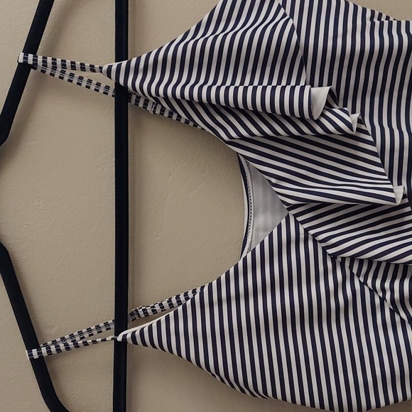 AMAZON Navy Blue and White Horizontal Stripe One Piece Bathing Suit - Picture 2 of 13